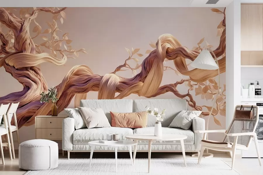 wall murals Twisted tree trunk with decorative leaves w09360