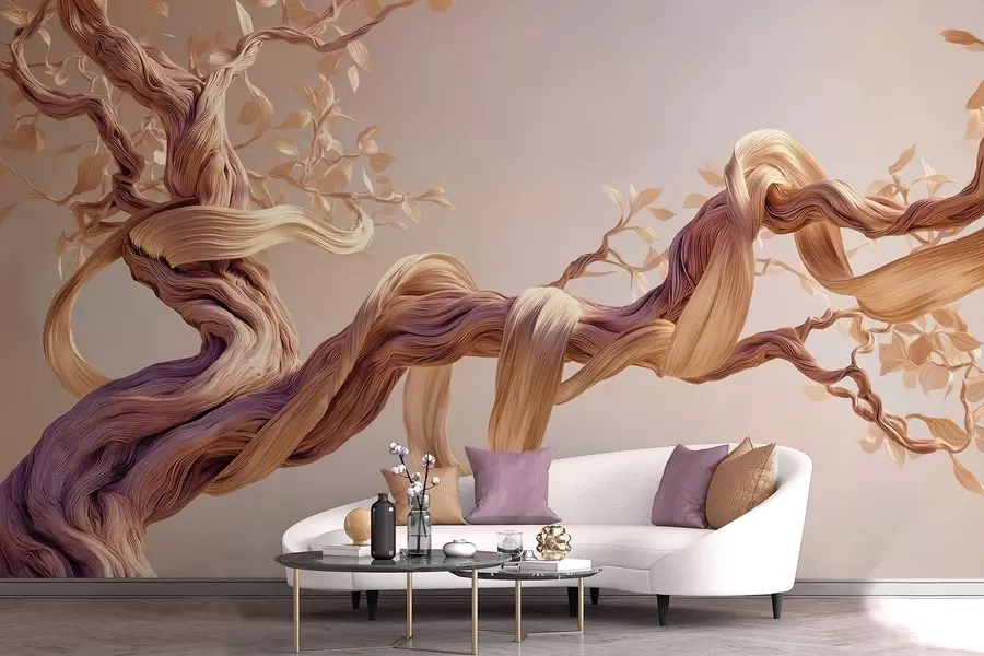 Wall Mural Photo Wallpaper Twisted tree trunk with decorative leaves w09360