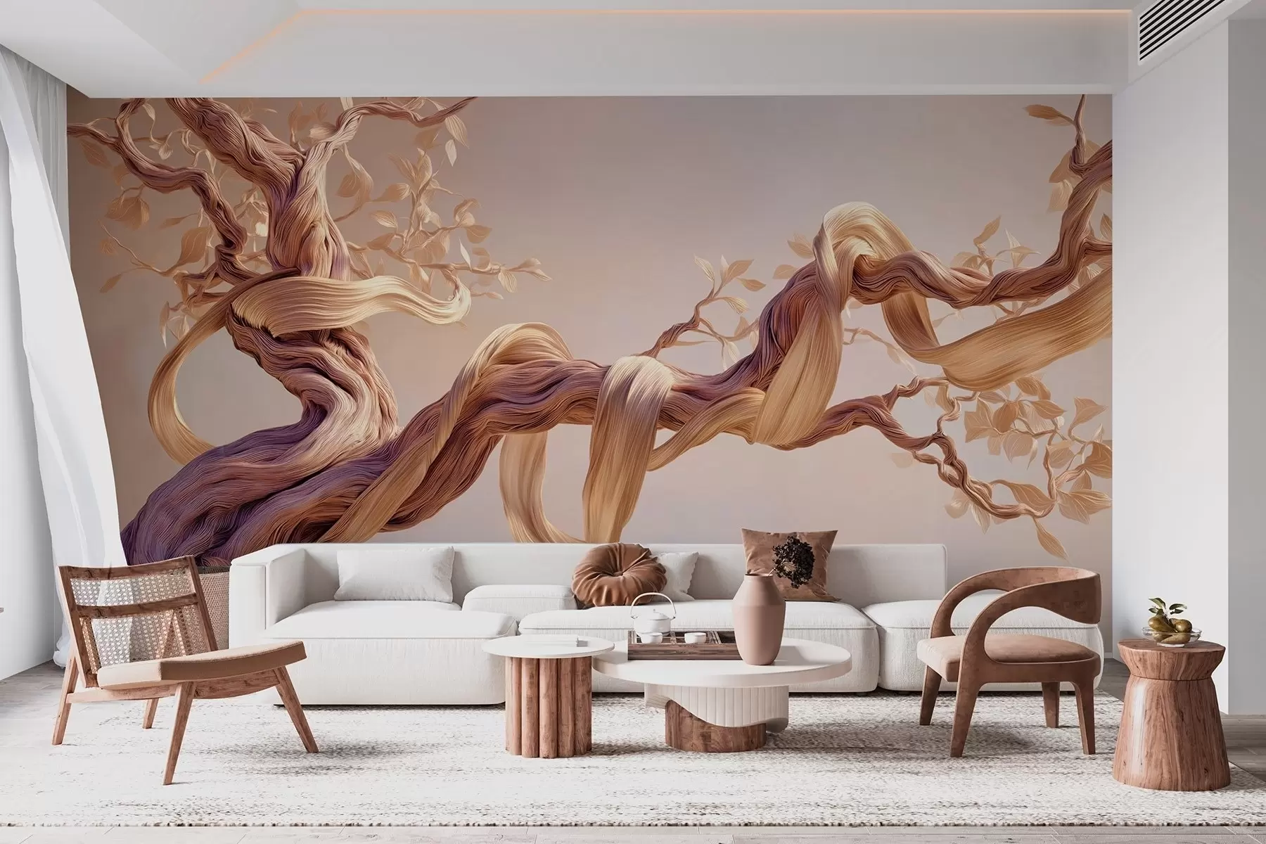 wall murals Twisted tree trunk with decorative leaves w09360