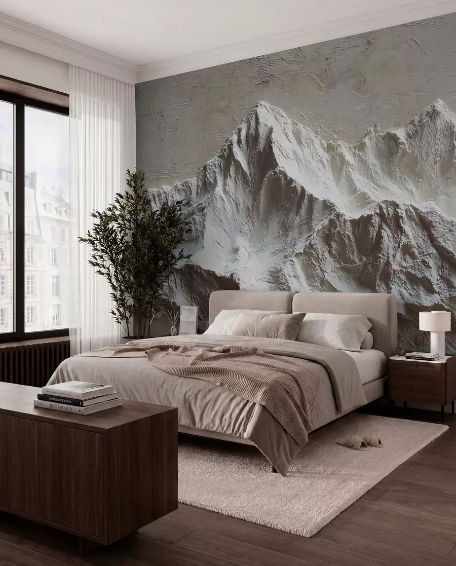 peintures murales Montagnes gaufrées dans des tons clairs avec texture w04396
