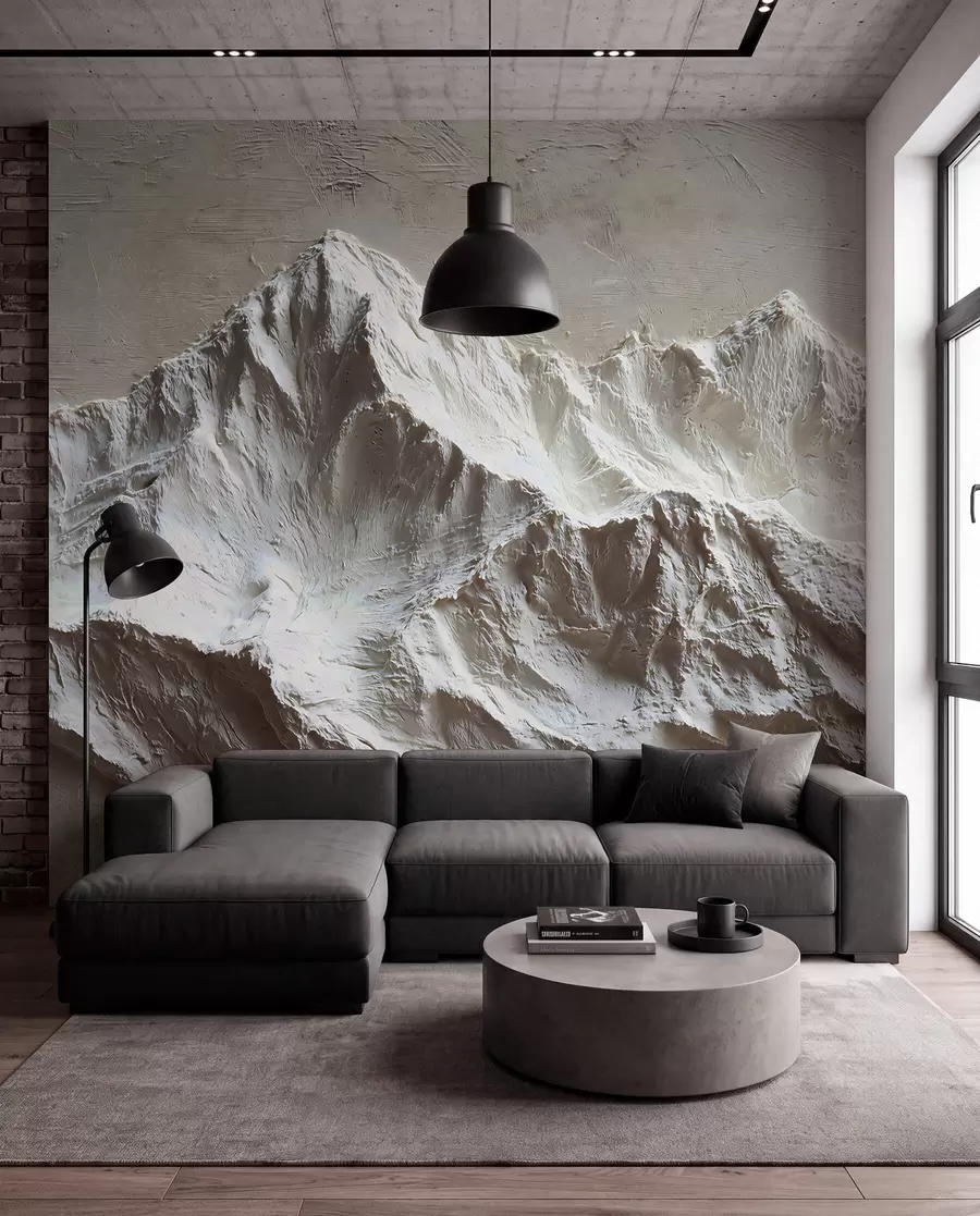 Wall Mural Photo Wallpaper Embossed mountains in light tones with texture w04396