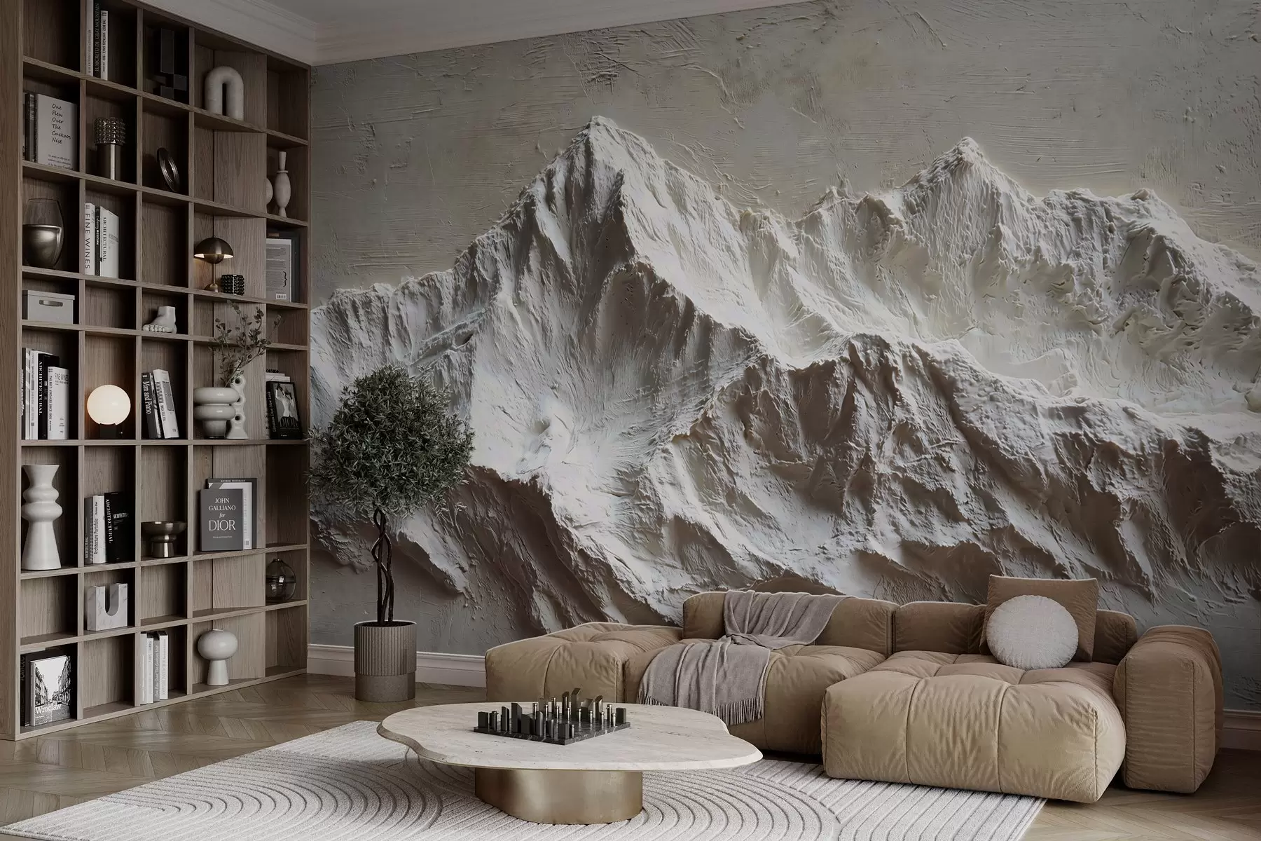 Wall Mural Photo Wallpaper Embossed mountains in light tones with texture w04396