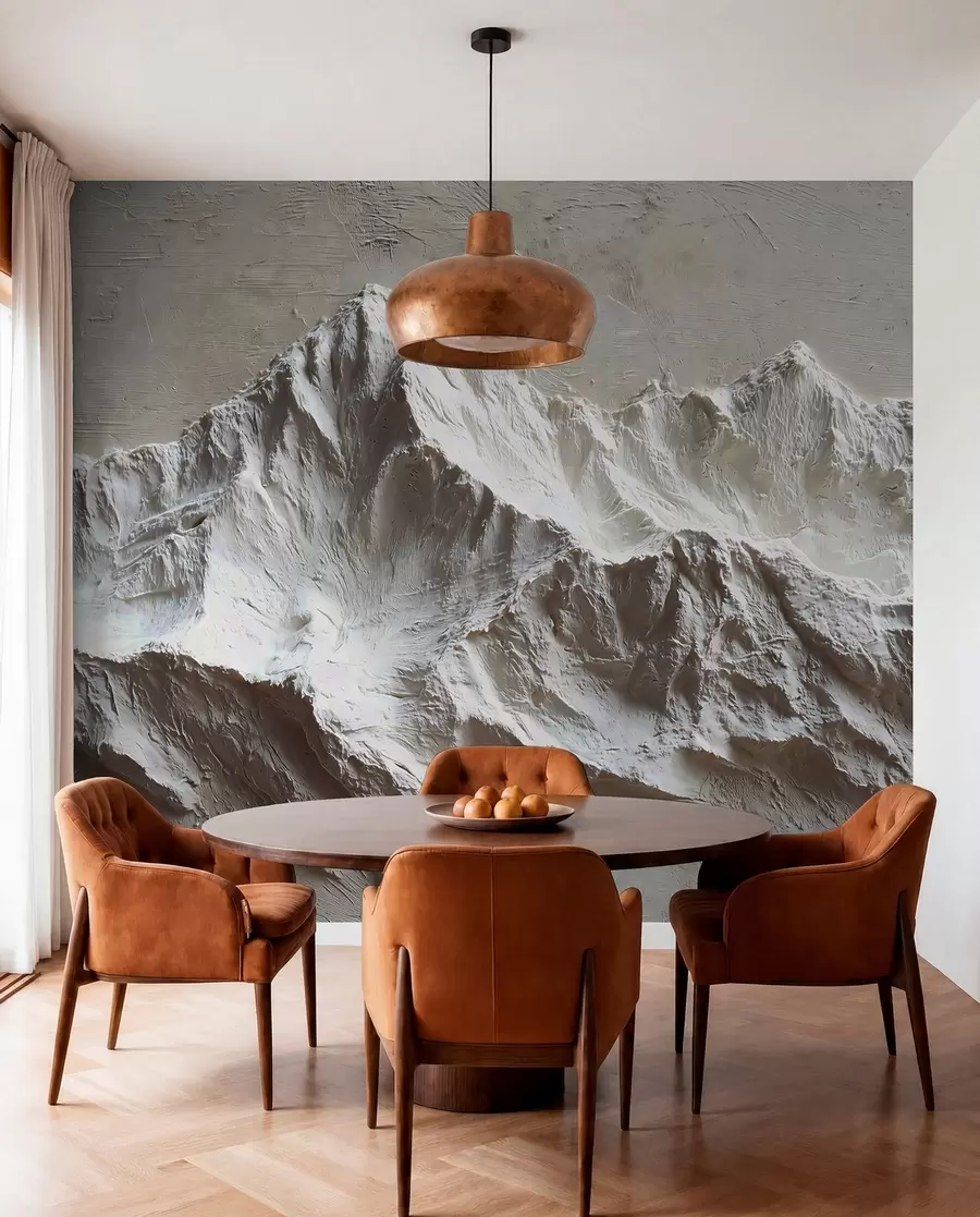 peintures murales Montagnes gaufrées dans des tons clairs avec texture w04396