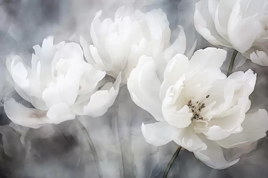 peintures murales Fleurs blanches sur un fond brumeux et délicat w04441