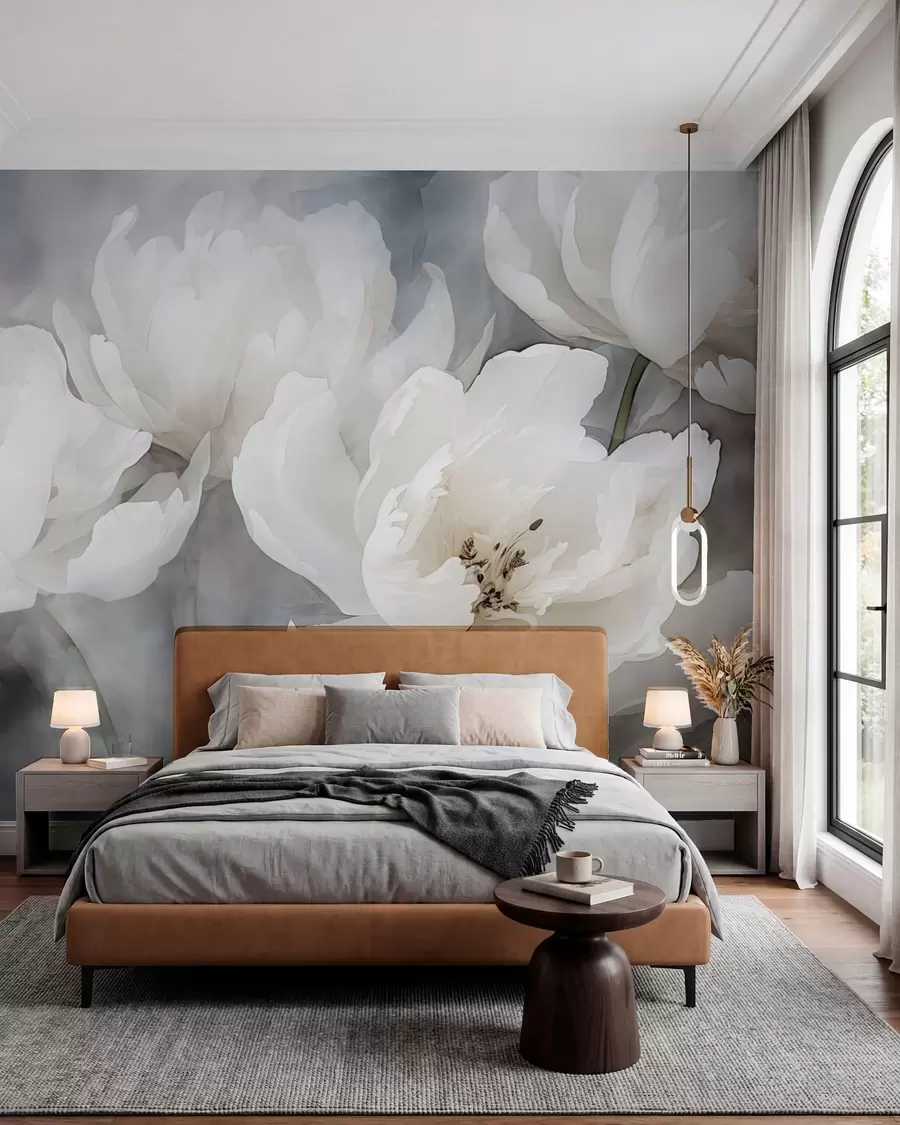 peintures murales Fleurs blanches sur un fond brumeux et délicat w04441