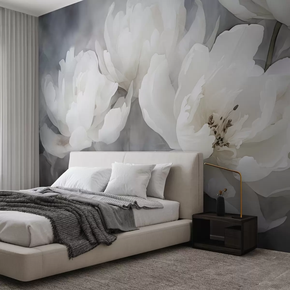 Wall Mural Photo Wallpaper White flowers on a misty, delicate background w04441