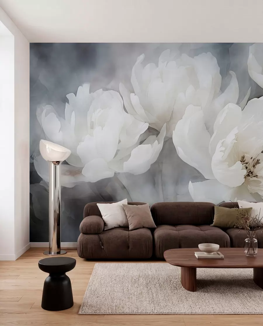 Wall Mural Photo Wallpaper White flowers on a misty, delicate background w04441
