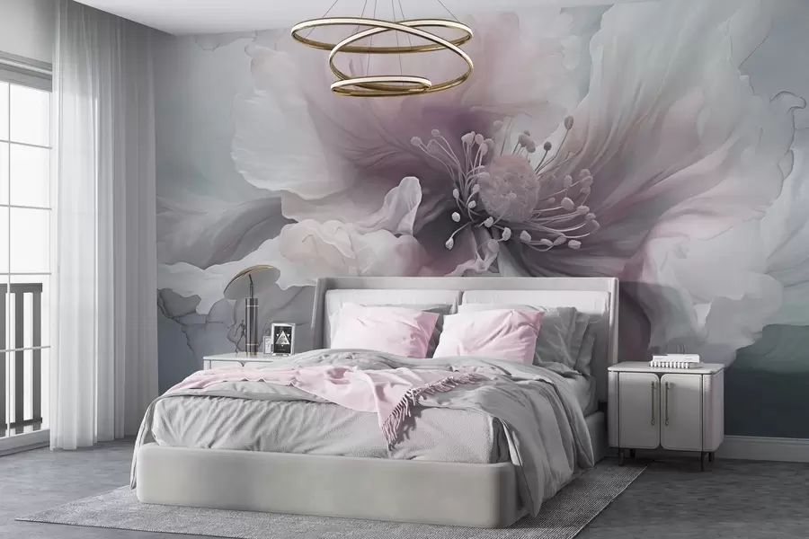 murais de parede Flor delicada com pétalas cor-de-rosa e brancas w04446