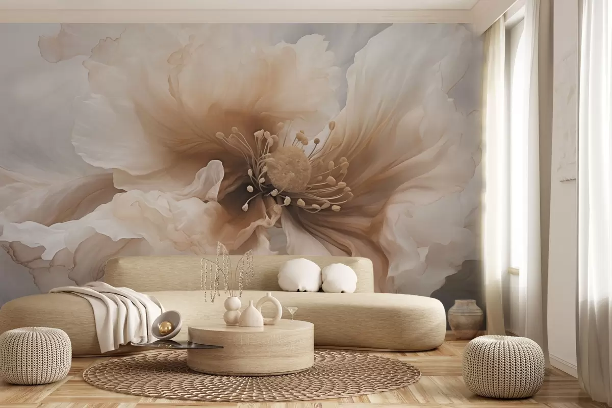 wall murals Delicate flower in warm beige tones w04446v1