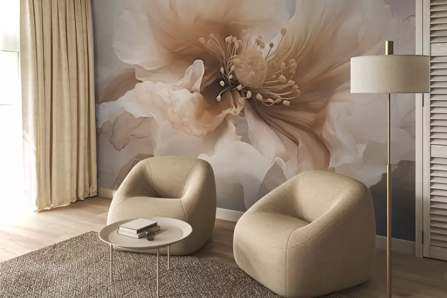 wall murals Delicate flower in warm beige tones w04446v1