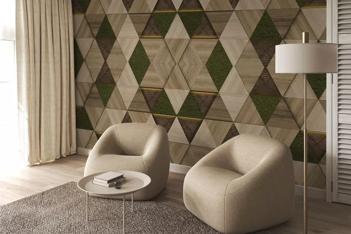 murales Adorno geométrico de madera con musgo w04459