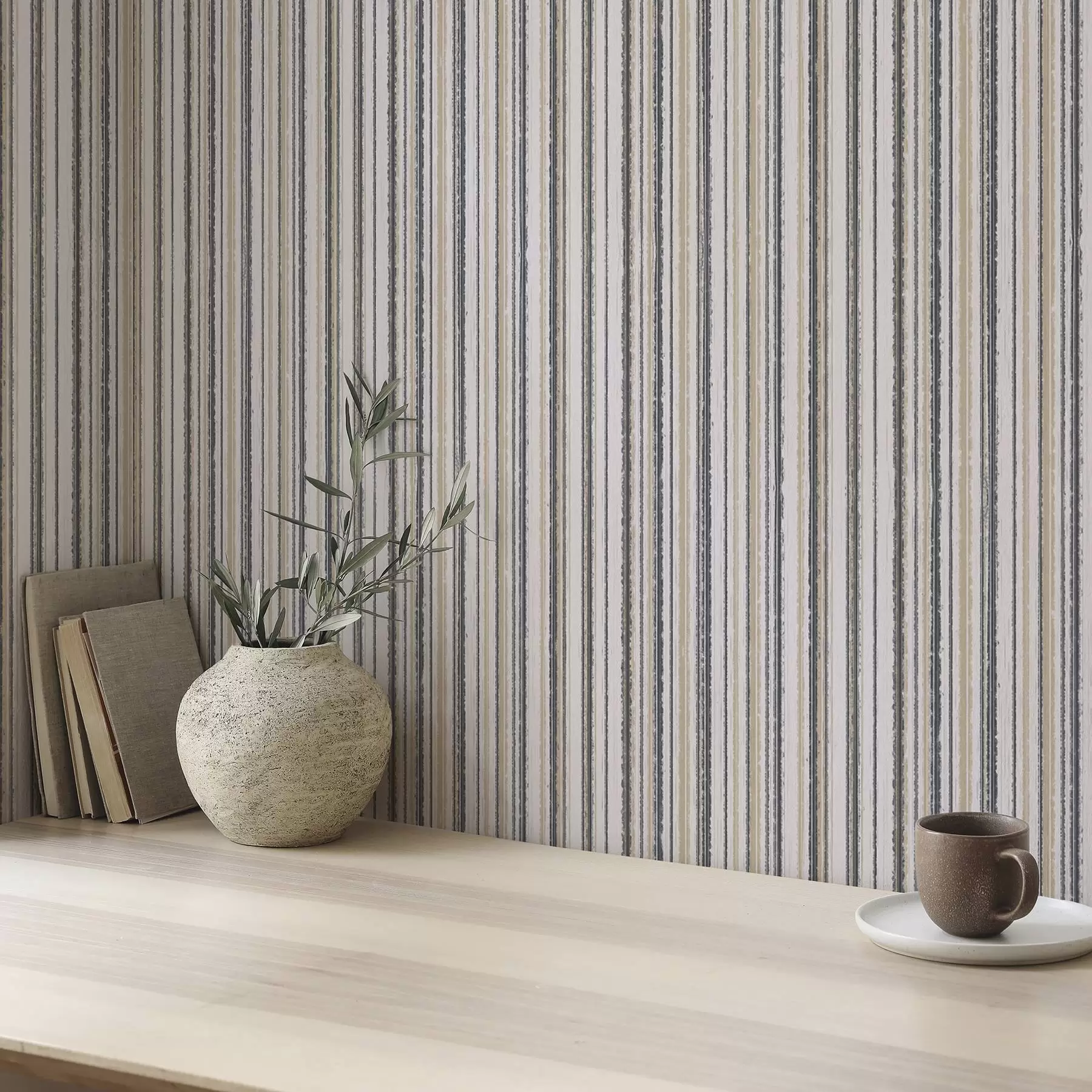 Wall Mural Photo Wallpaper Stripes in gray-beige and yellowish shades a00508