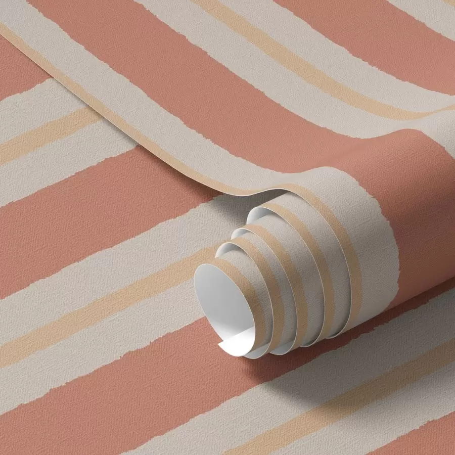 Wall Mural Photo Wallpaper Bright terracotta stripes with beige accents a00515