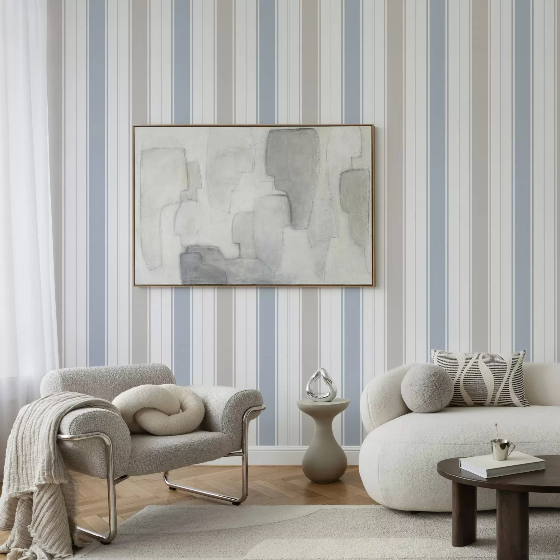 peintures murales Rayures claires dans les tons gris-bleu avec contrastes a00517v2
