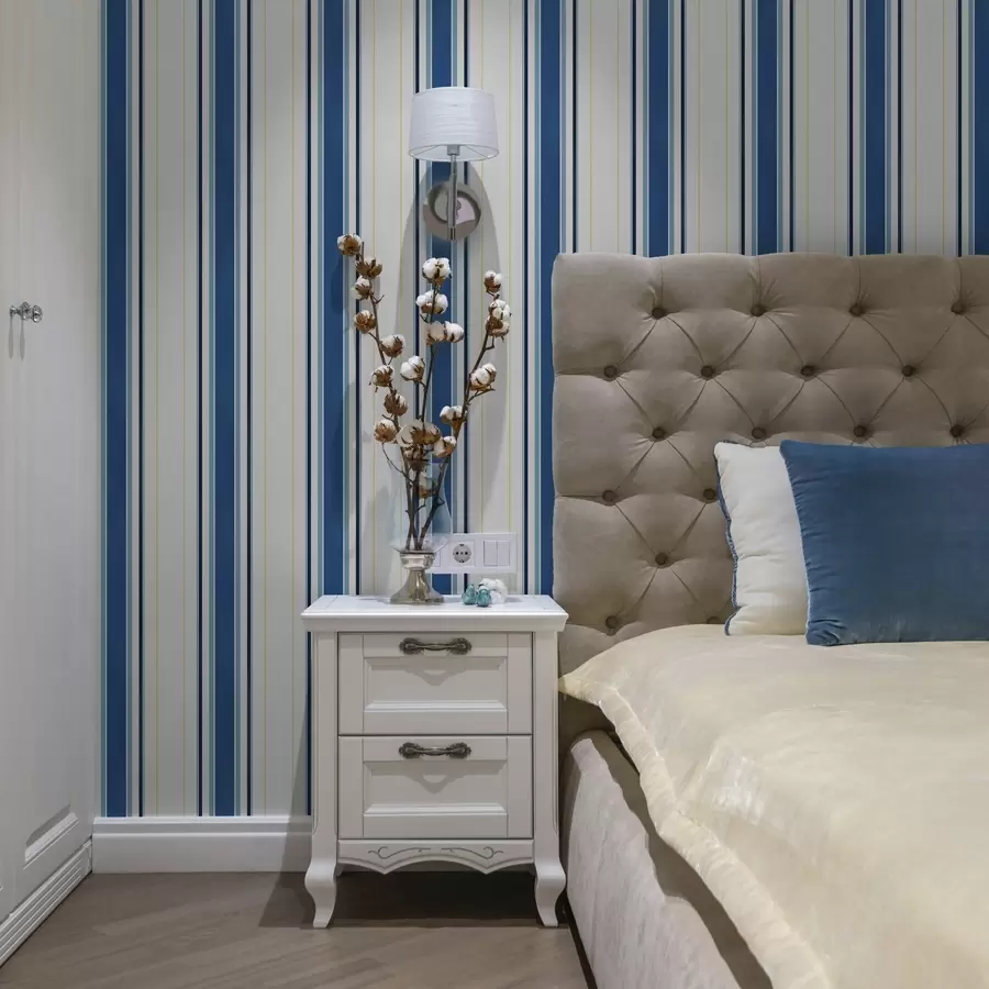 murales Rayas azules anchas con finas líneas amarillas a00522