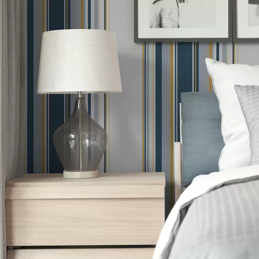 murales Denso estampado de rayas verticales azules y amarillas a00524