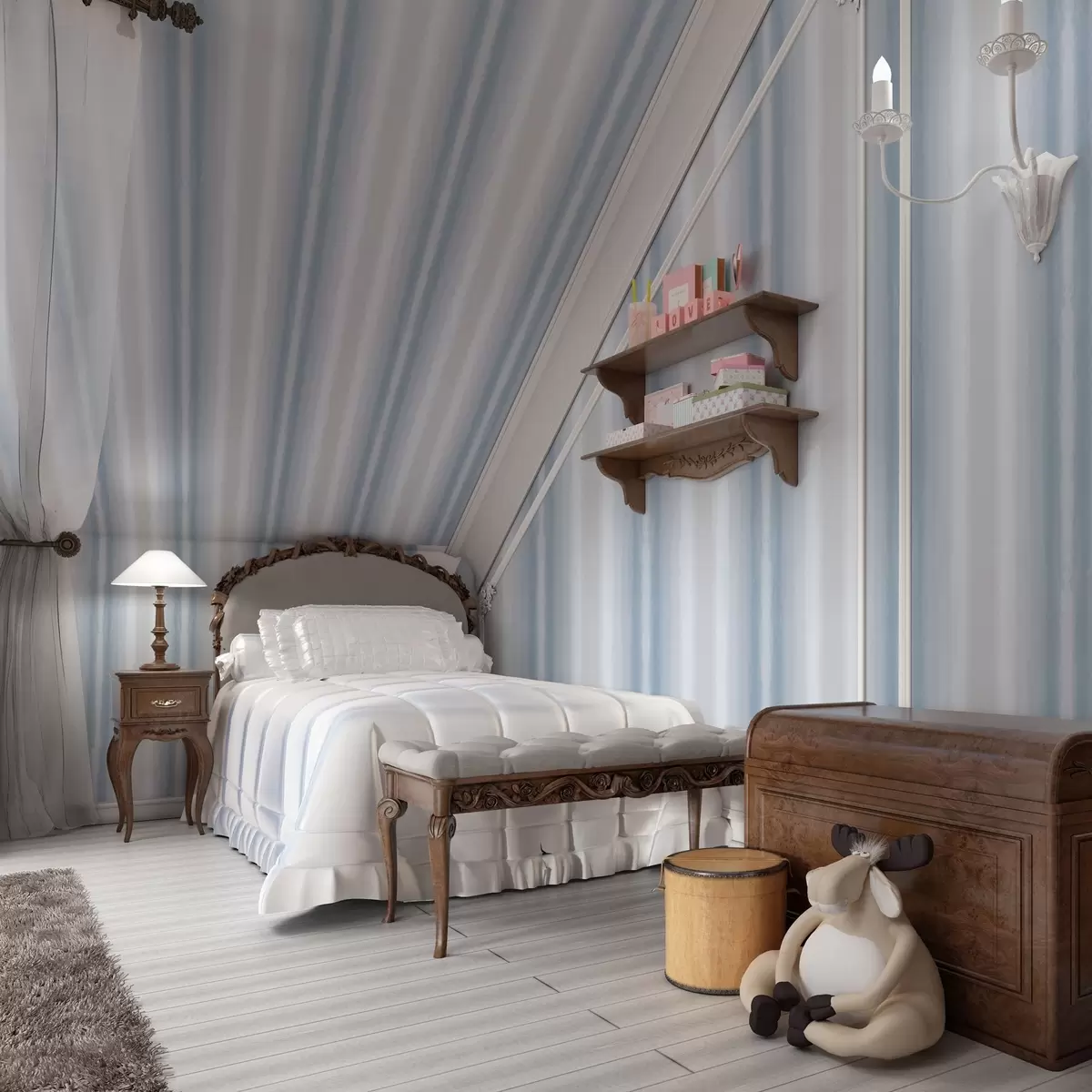 Papier peint Larges rayures dans des tons bleu-gris froids a00551