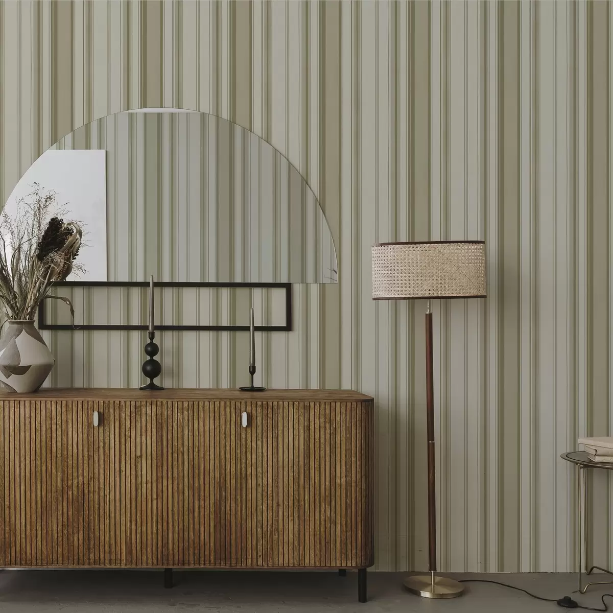 Wallpaper Cream background with gray-beige vertical stripes a00564