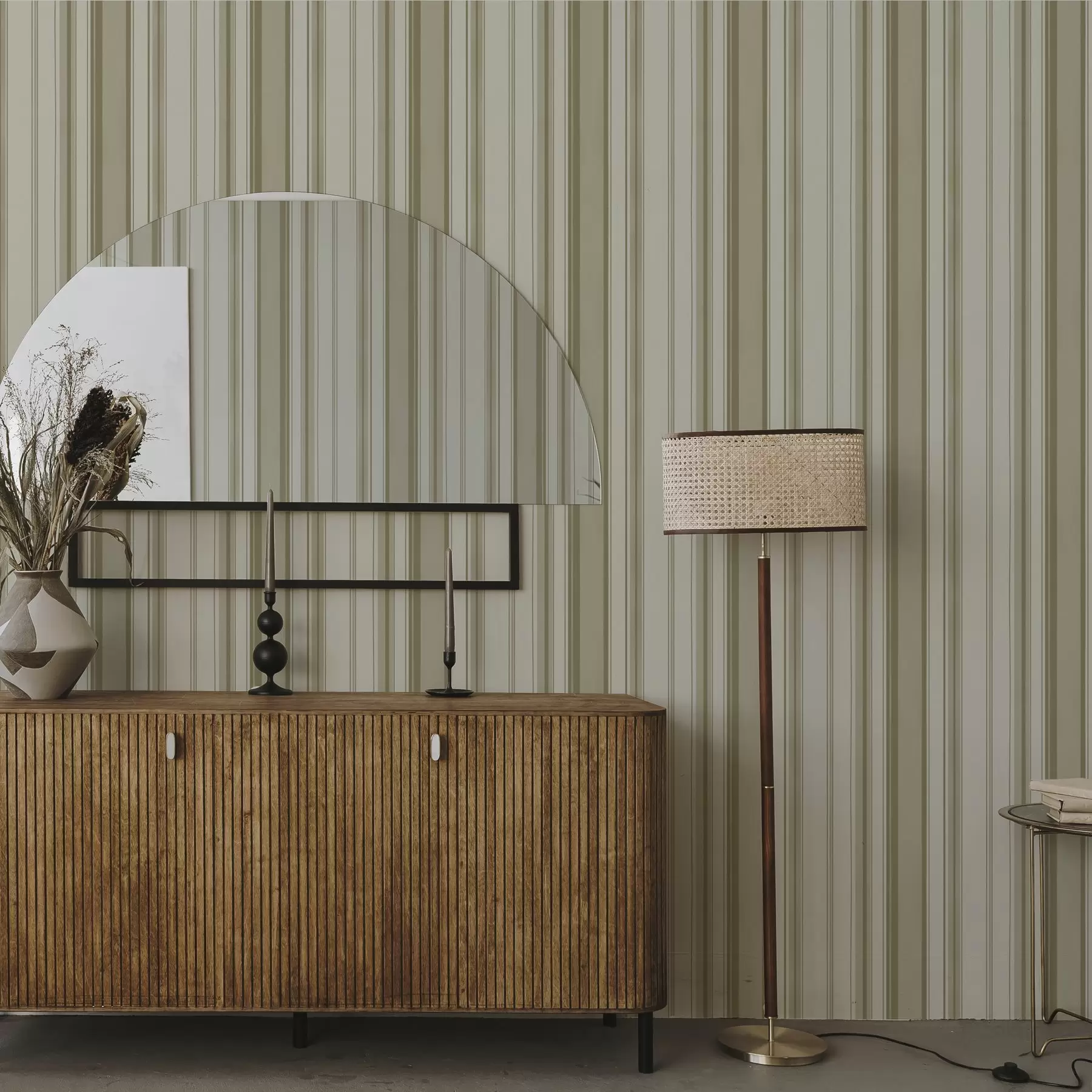 murales Fondo crema con rayas verticales gris-beige a00564