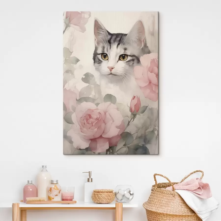 murales Gato entre rosas s45673