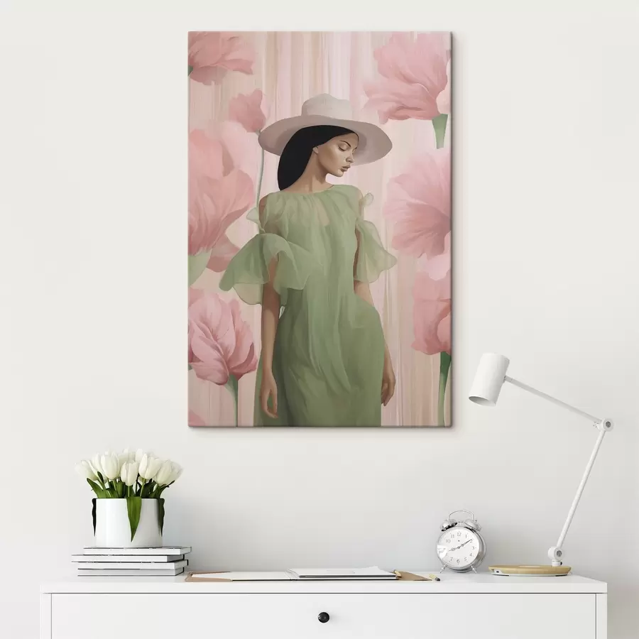 wall murals Girl in a hat among flowers s45678