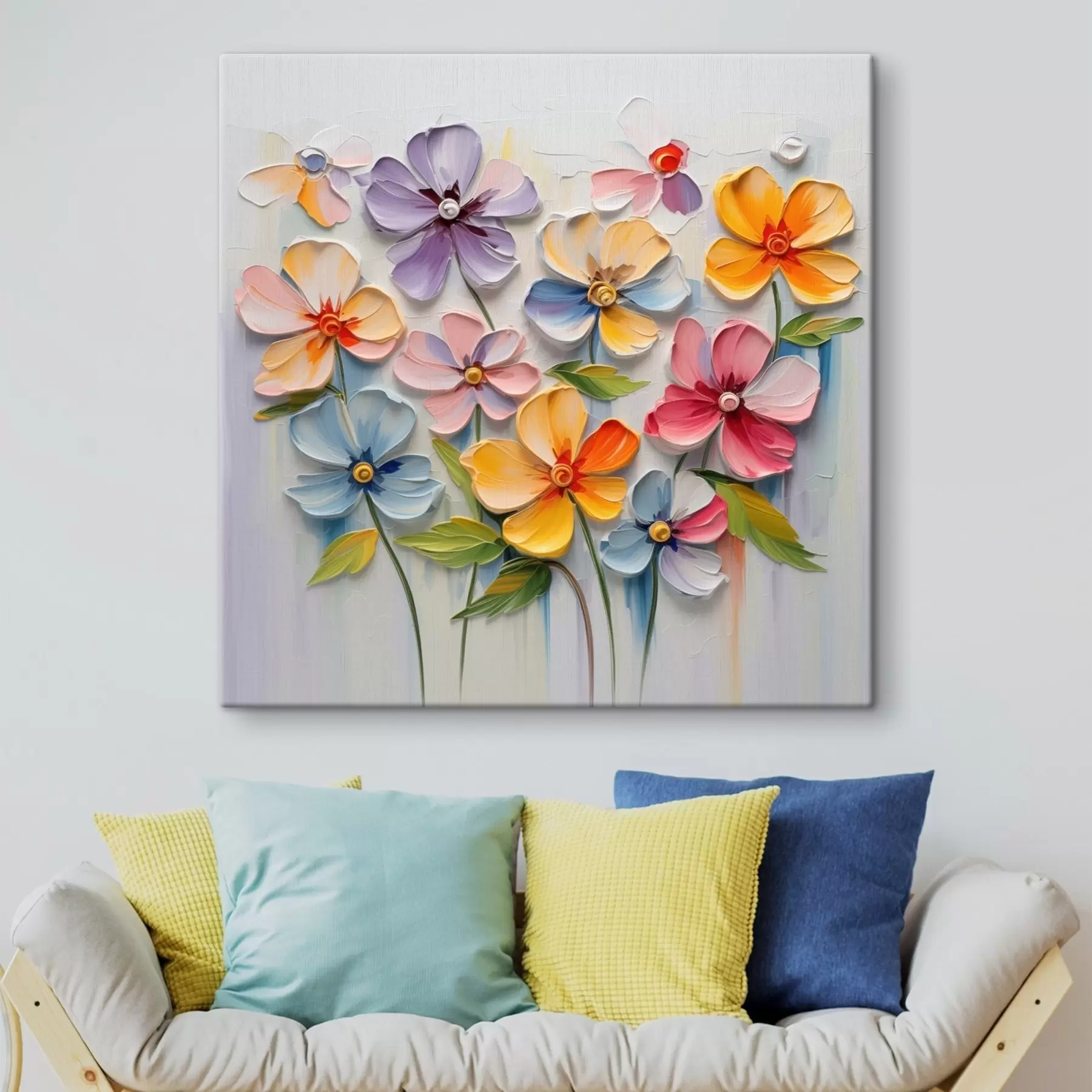 wall murals Floral still life: multicolored flowers in impasto technique s45598