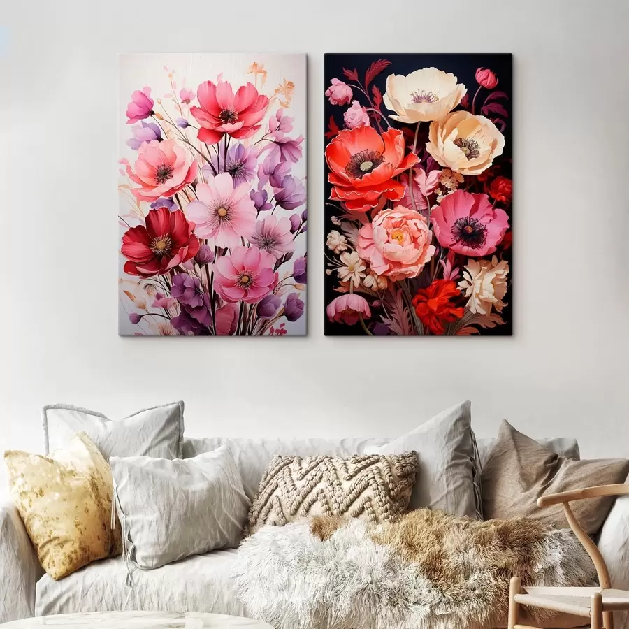 wall murals Bouquets of poppies in pastel and rich tones m00661