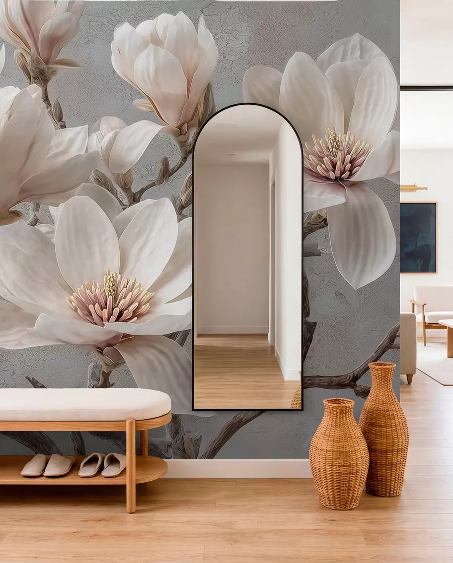 peintures murales Branches de magnolias avec de grandes fleurs légères dans des tons sourds w09305
