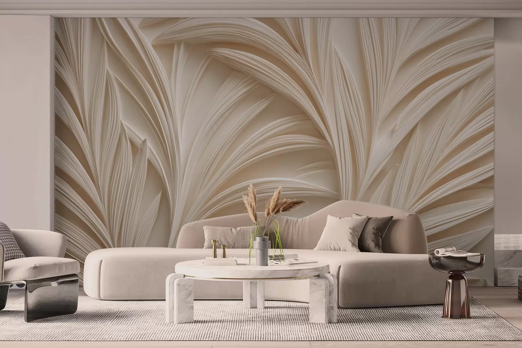 wall murals Decorative beige leaves in 3D style w09351