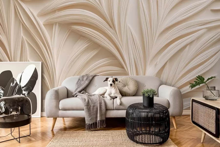 murales Hojas decorativas de color beige en estilo 3D w09351