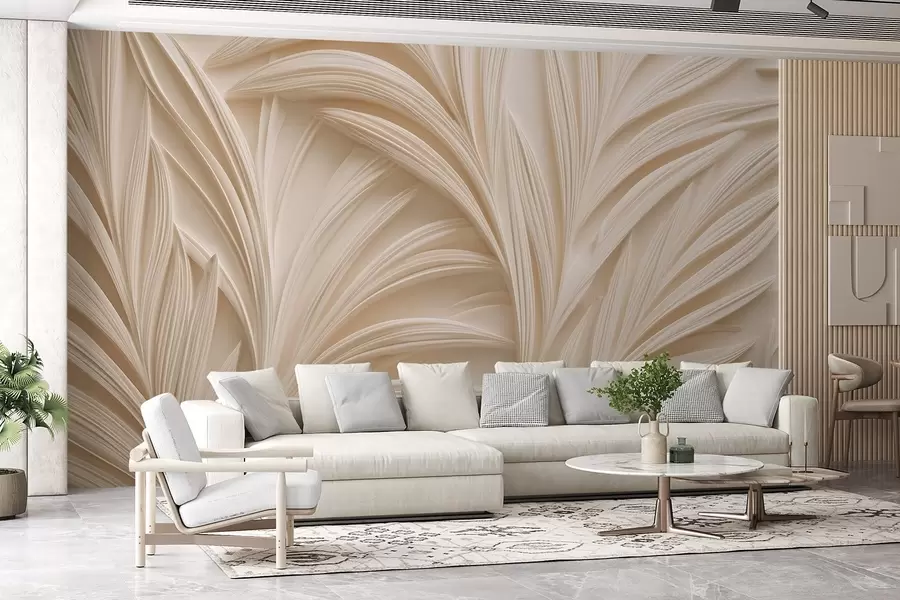 Wall Mural Photo Wallpaper Decorative beige leaves in 3D style w09351