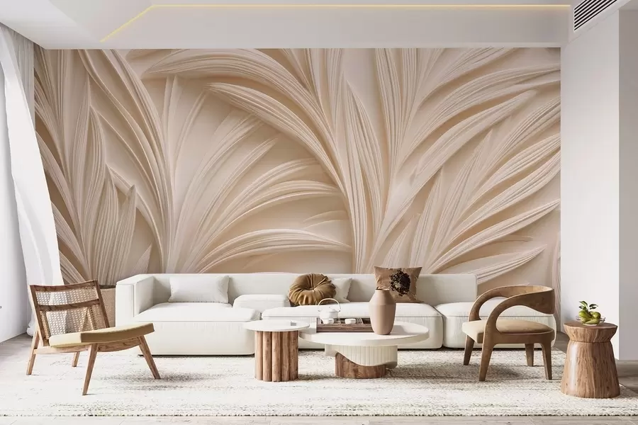 wall murals Decorative beige leaves in 3D style w09351