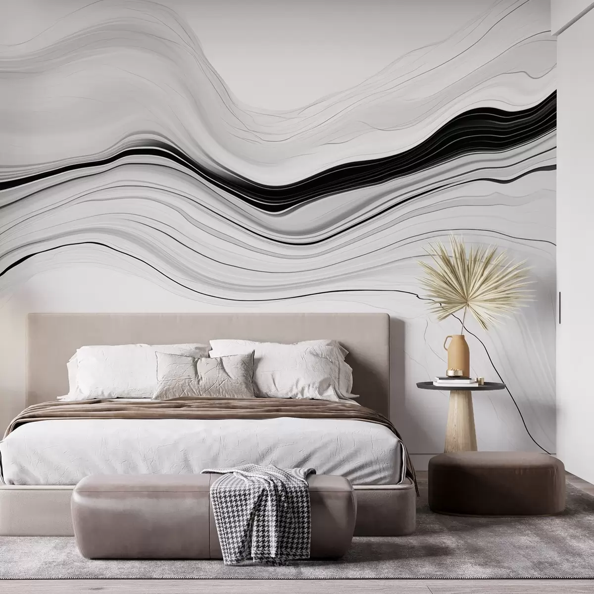 Wall Mural Photo Wallpaper Black and white pattern with the effect of marble layers w09358