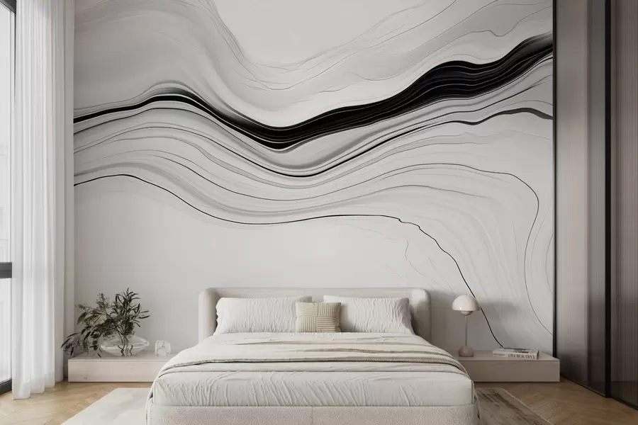 murales Motivo en blanco y negro con efecto de capas de mármol w09358