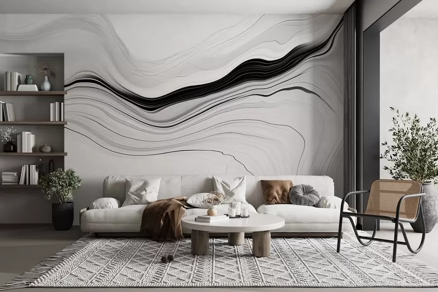 Wall Mural Photo Wallpaper Black and white pattern with the effect of marble layers w09358