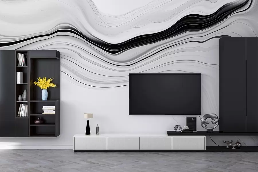 Wall Mural Photo Wallpaper Black and white pattern with the effect of marble layers w09358