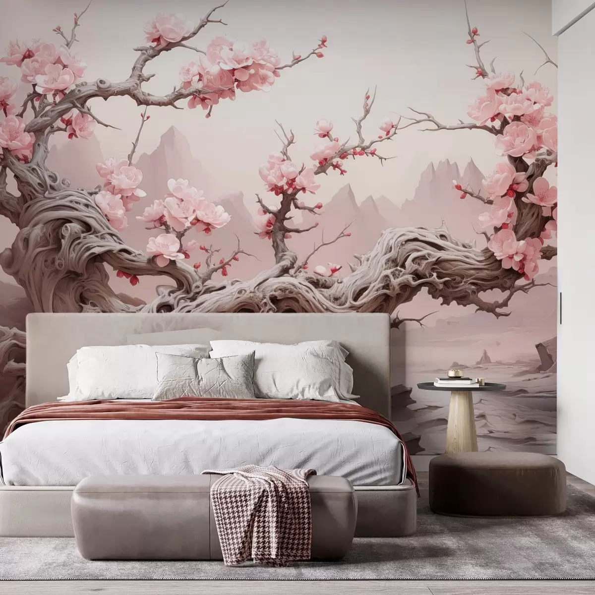 Wall Mural Photo Wallpaper Twisted tree trunk with blooming pink sakura w09388