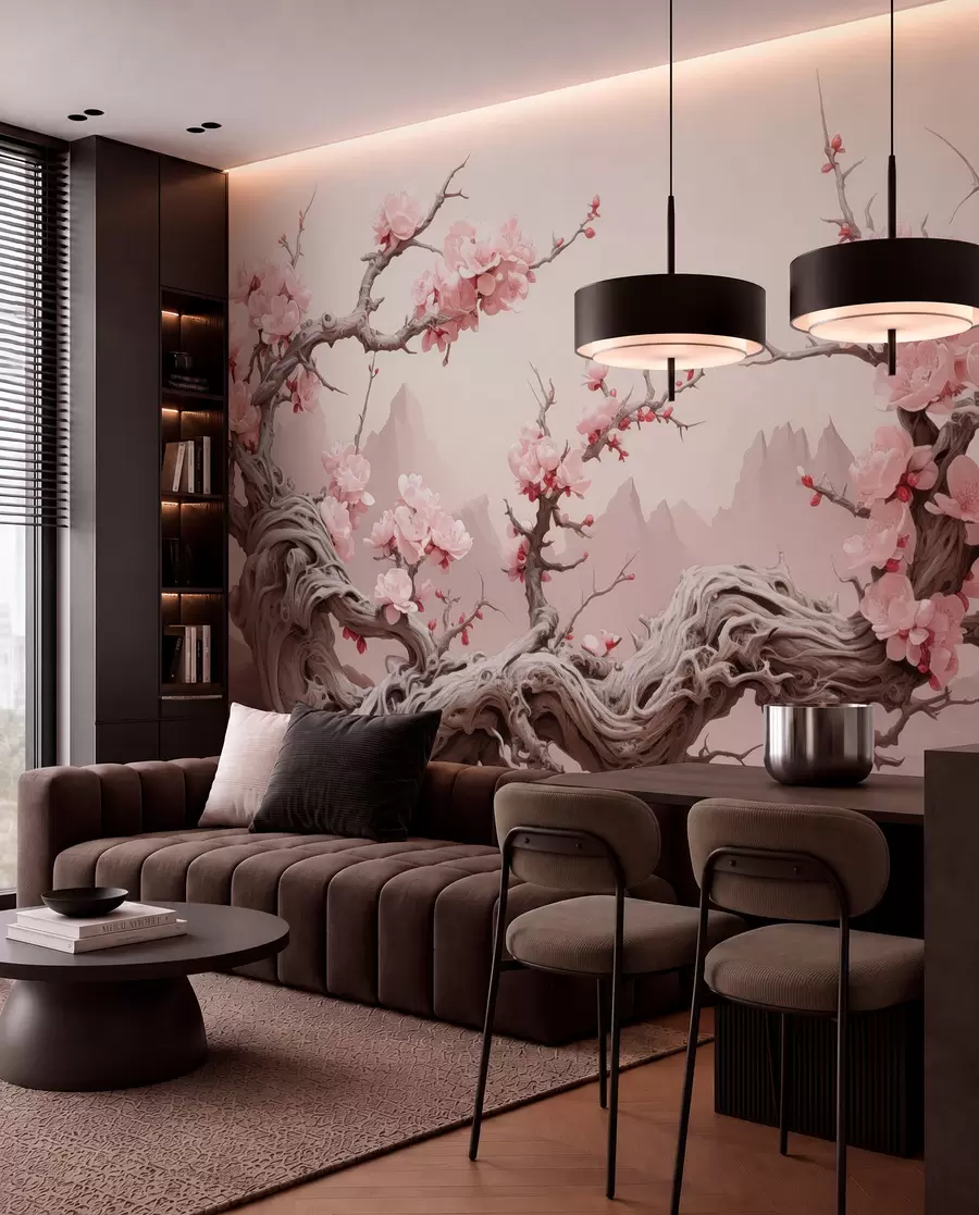 Wall Mural Photo Wallpaper Twisted tree trunk with blooming pink sakura w09388