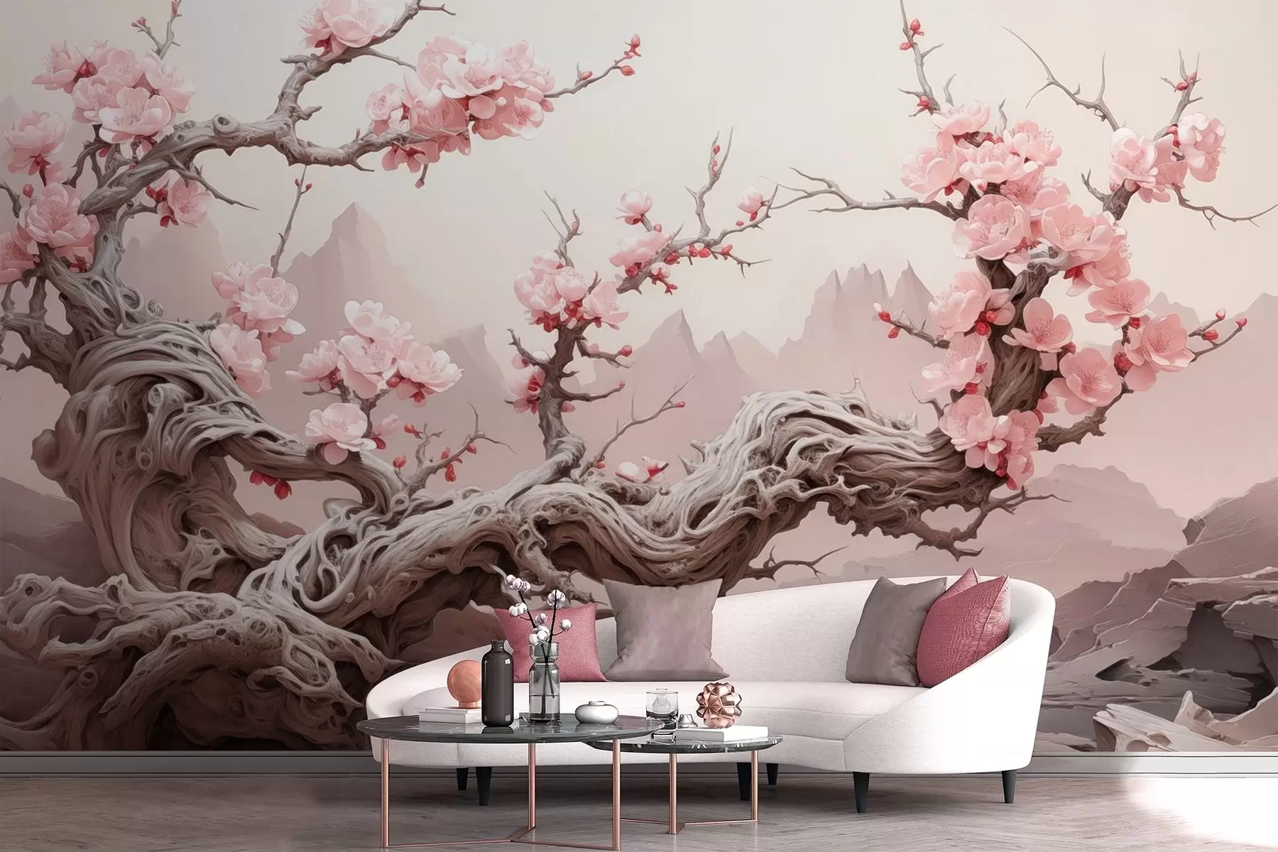 Wall Mural Photo Wallpaper Twisted tree trunk with blooming pink sakura w09388