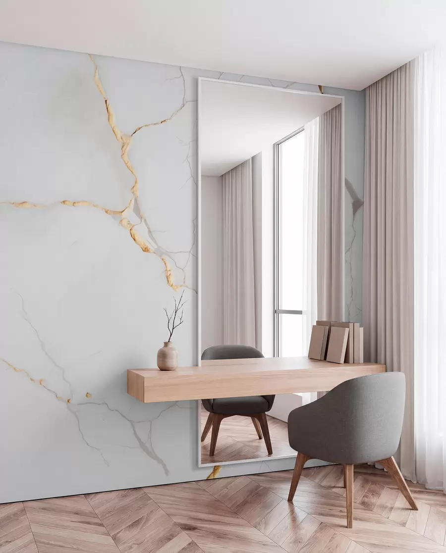 wall murals Imitation of marble with fine cracks and yellow veins w09390