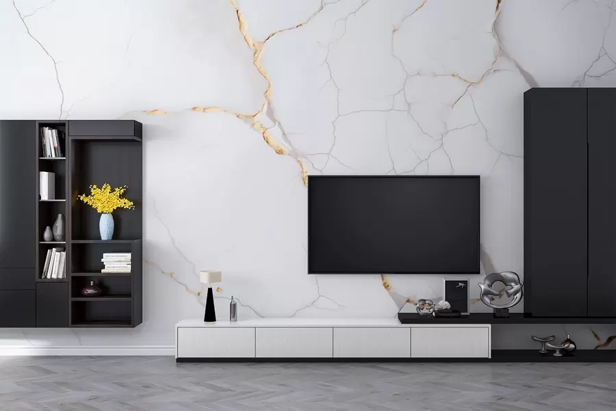 Wall Mural Photo Wallpaper Imitation of marble with fine cracks and yellow veins w09390