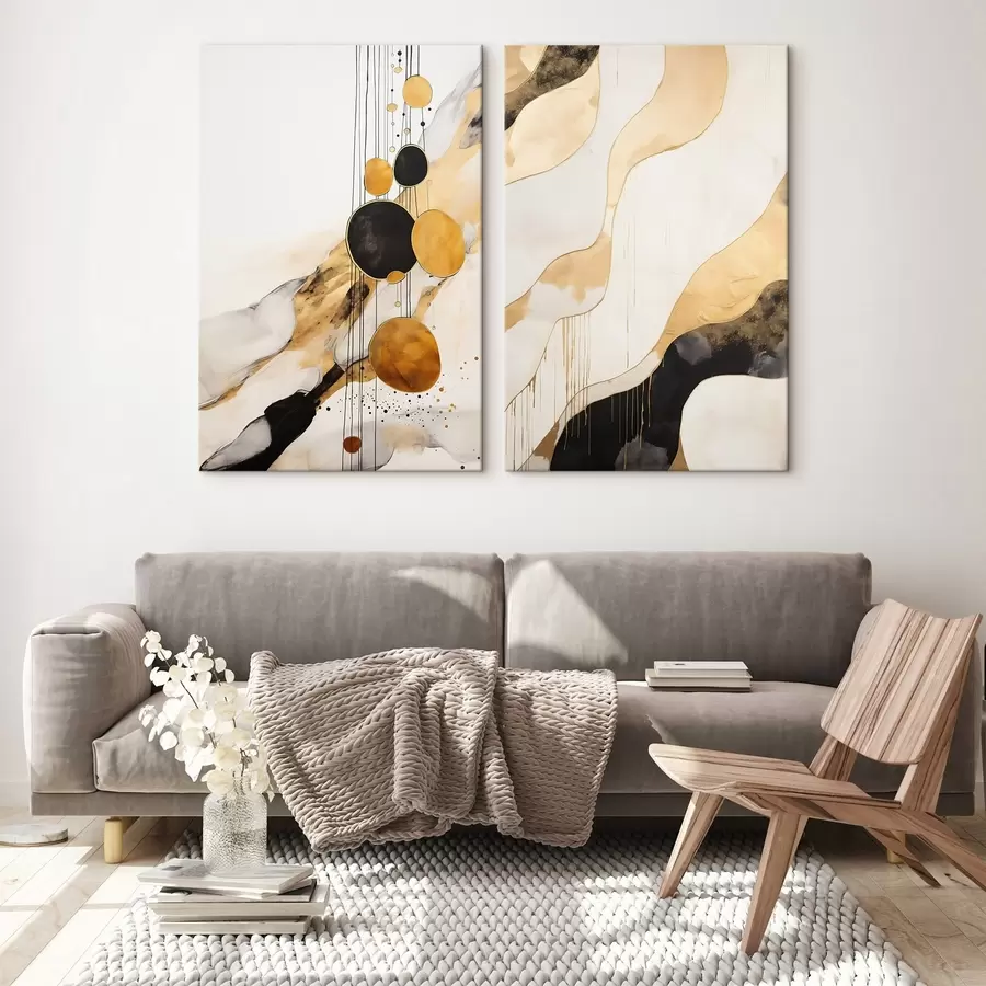 wall murals Abstract composition with black and orange circles m00684