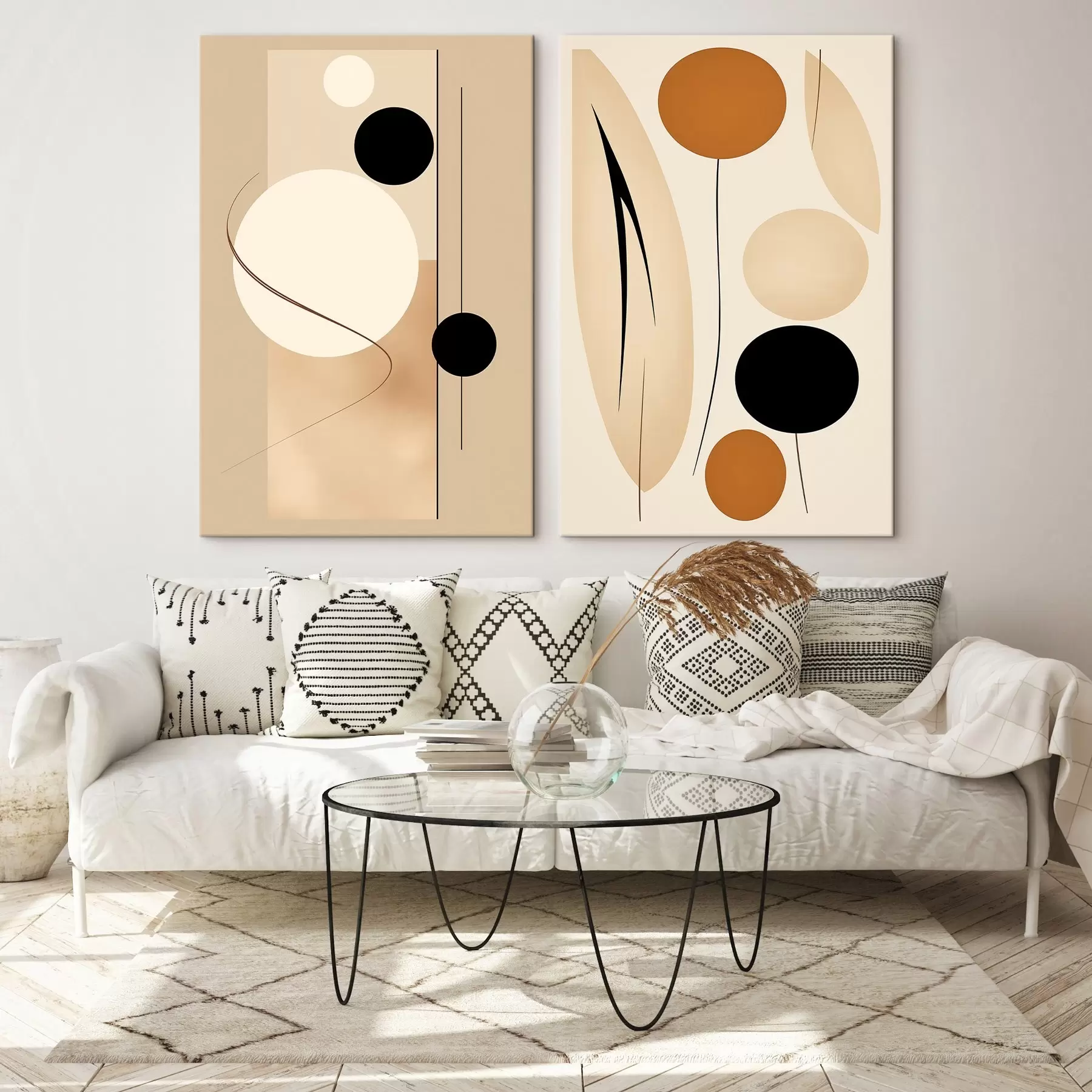 wall murals Minimalist geometric circles in beige and black tones m00685