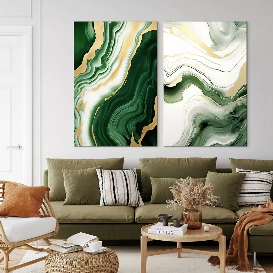 murales Texturas de mármol verde y blanco con vetas amarillo anaranjadas m00688