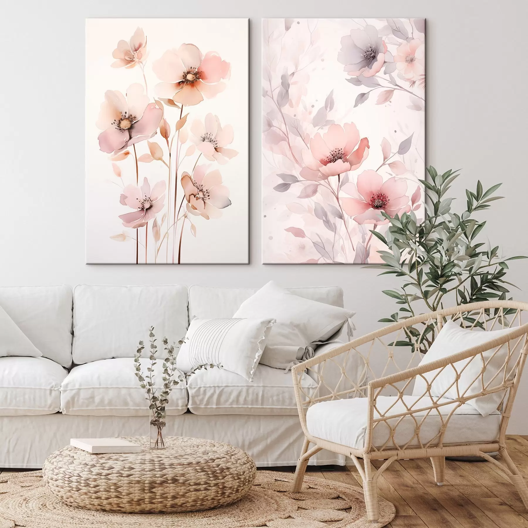 wall murals Watercolor pink flowers on thin stems m00690