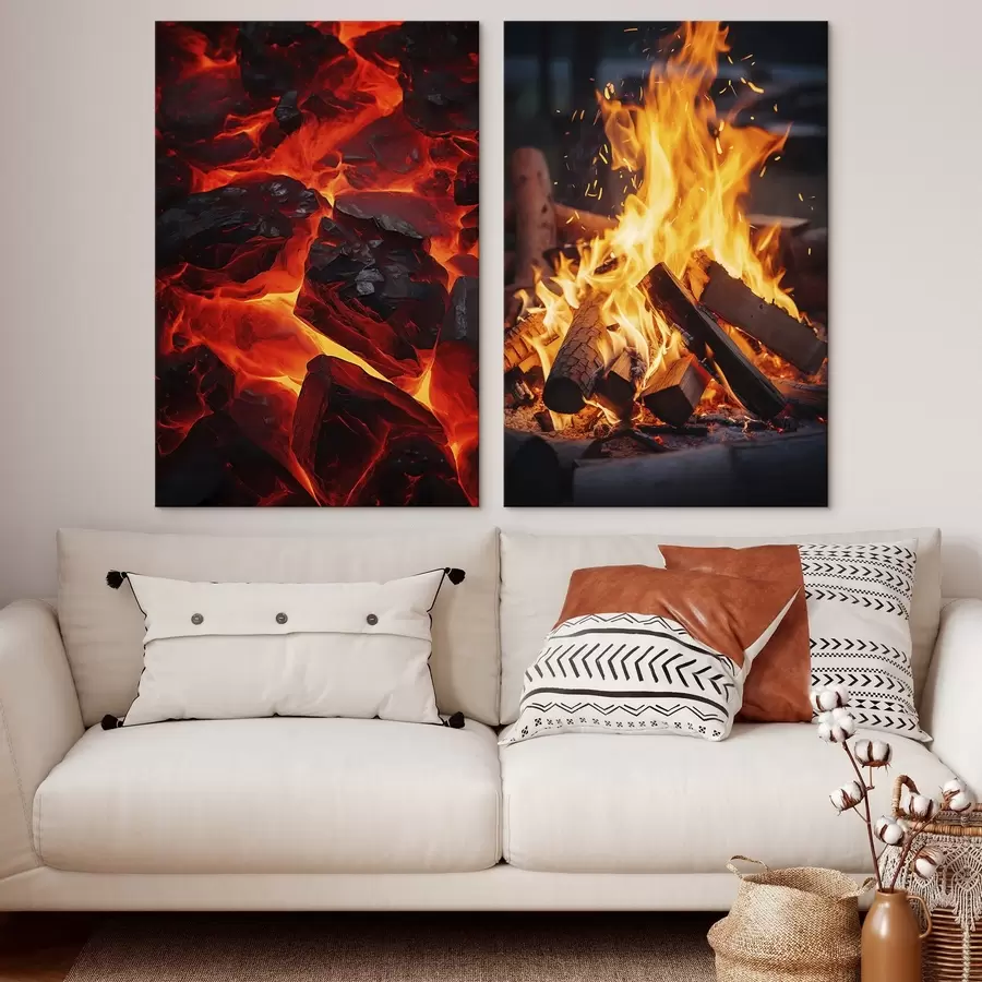 murales Carbones ardientes y fuego llameante en la oscuridad m00696