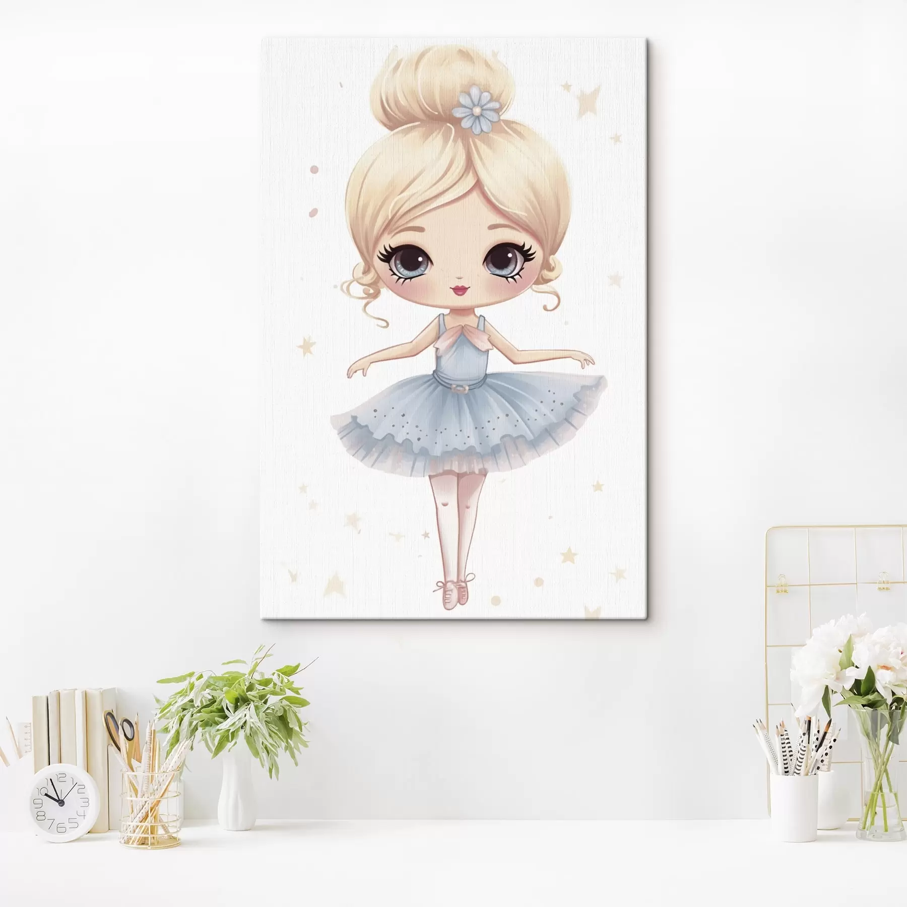 wall murals Ballerina doll in a blue dress with a bow s45481