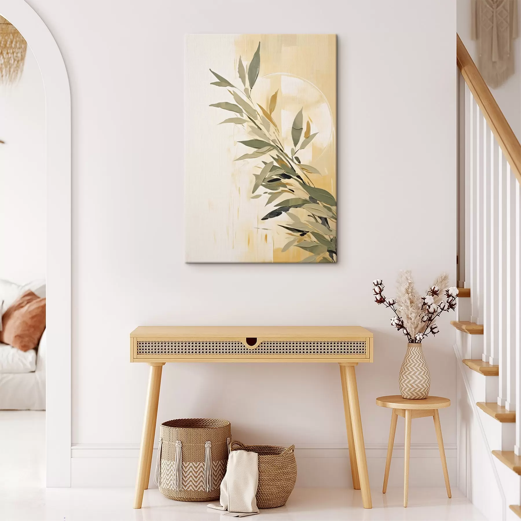 wall murals Botanical branch with green leaves on a warm background s45690