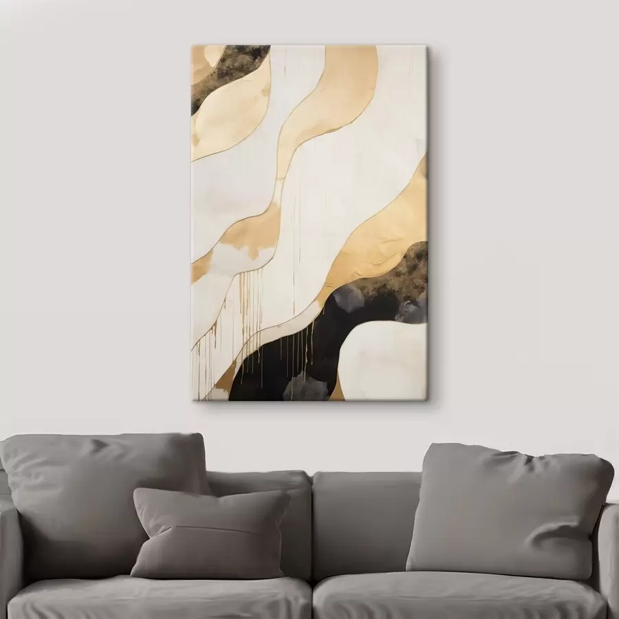 murales Líneas onduladas abstractas en naranja y negro s45694