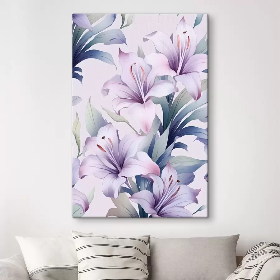 wall murals Large pink-purple lilies with green leaves s45698